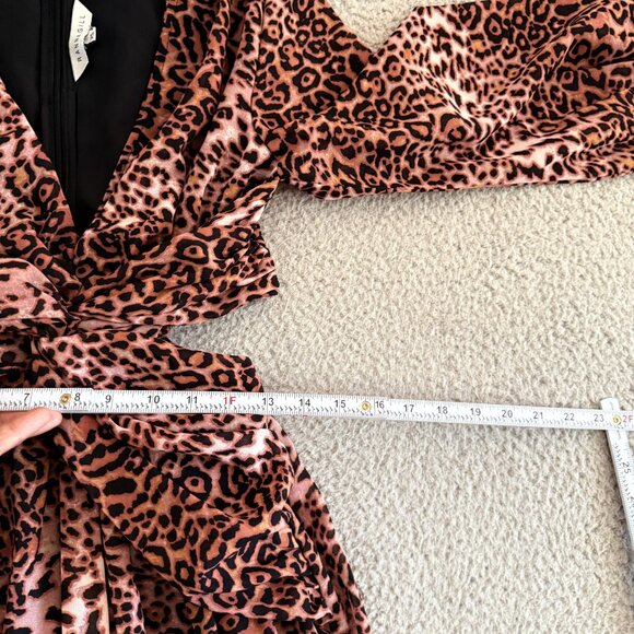 Ranna Gill Dress Leopard Print Puff Sleeve Cutout Deep V Midi Animal Print - Picture 5 of 11